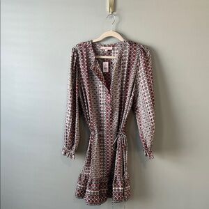 LOFT Geometric Long Sleeve Dress - Red and Black